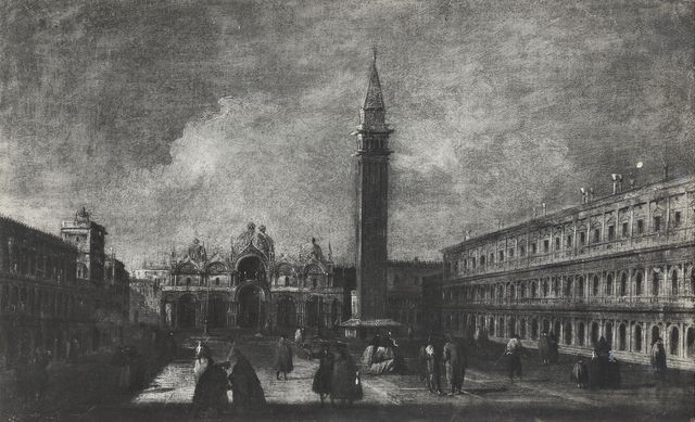 Agenzia Fotografica Internazionale — Guardi - sec. XVIII - Veduta di Venezia con piazza S. Marco verso la basilica — insieme